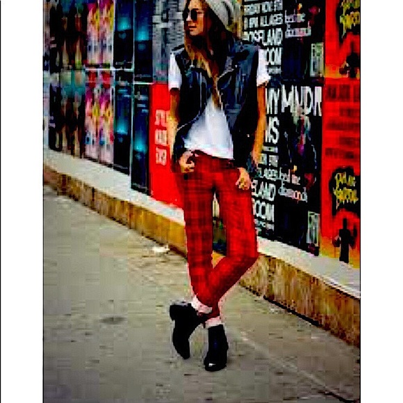 Hudson Bettie Hi-Rise Mix-Media Plaid Tapered 👖 - Picture 3 of 6